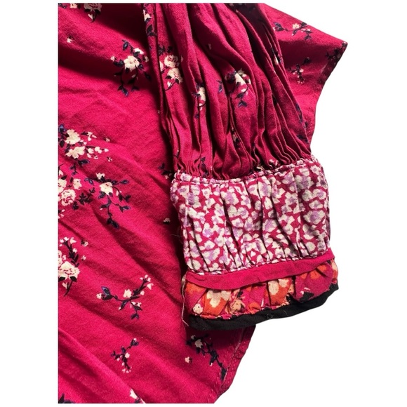 Free People Paloma Floral Button Up Peasant Blouse Top Berry Combo, sz S - Picture 4 of 11